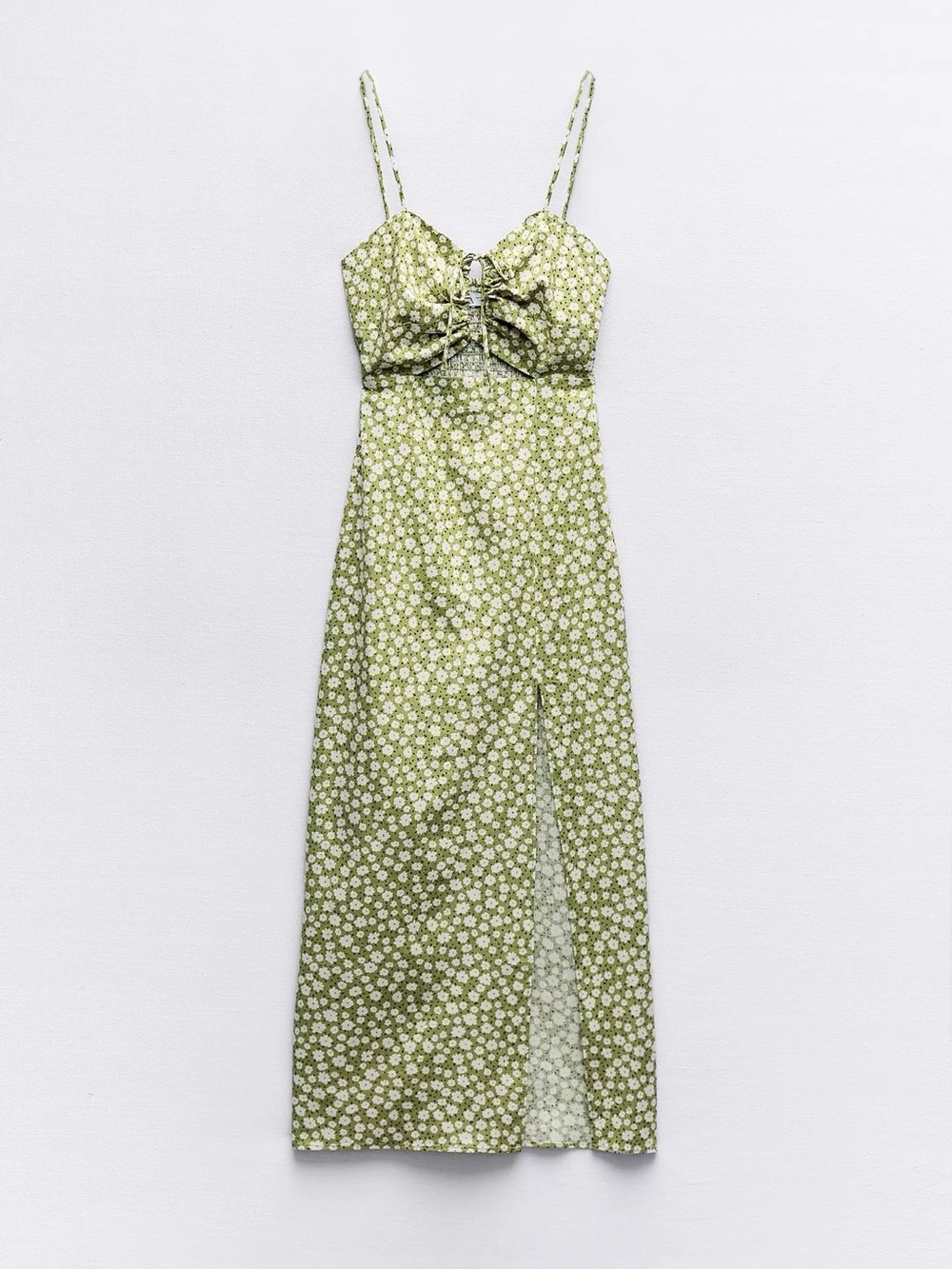 Zara Green Daisy Tie-Front Midi Dress